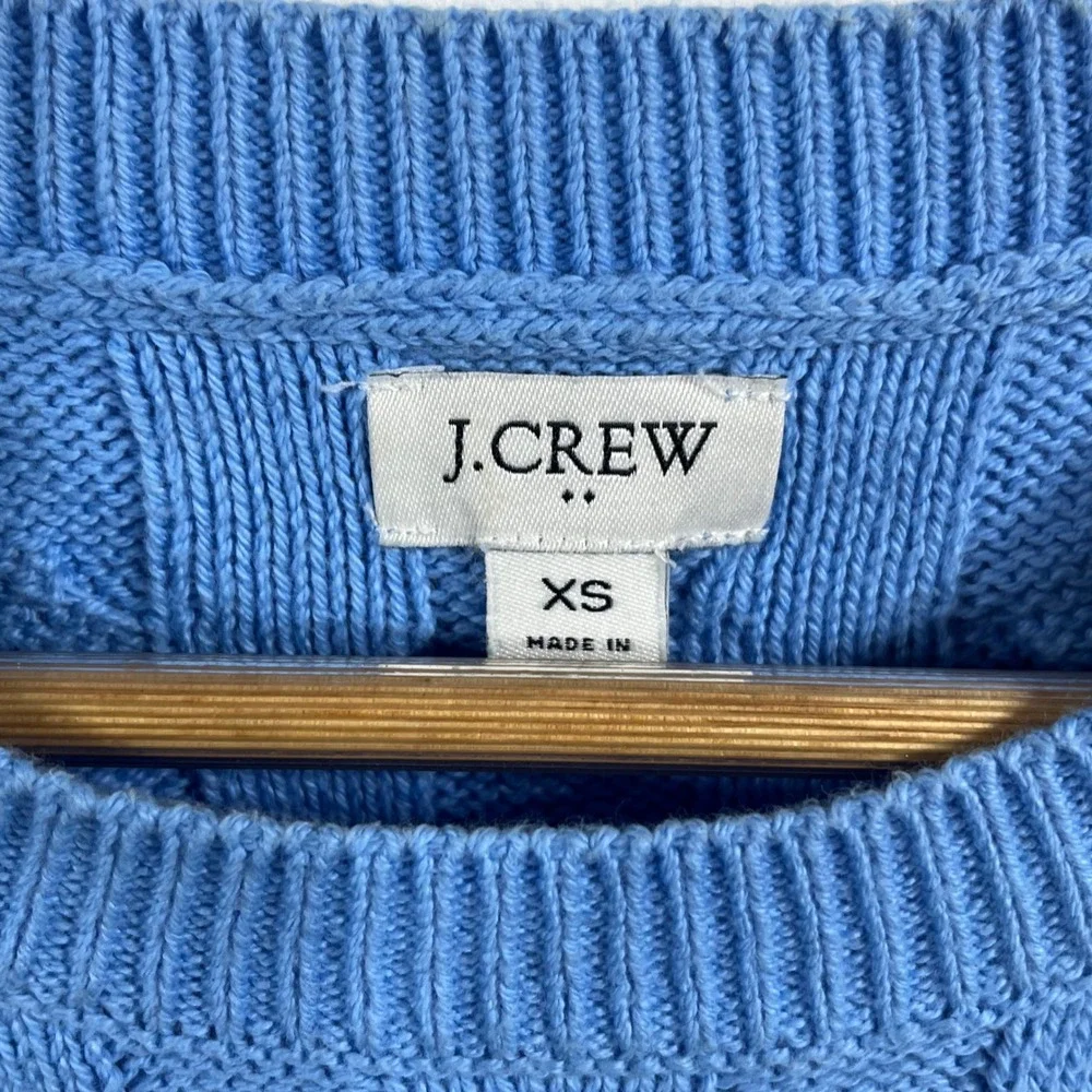 J.Crew Preppy Old Money Cable Knit Short Sleeve Sweater Crew Neck Womens XS Blue